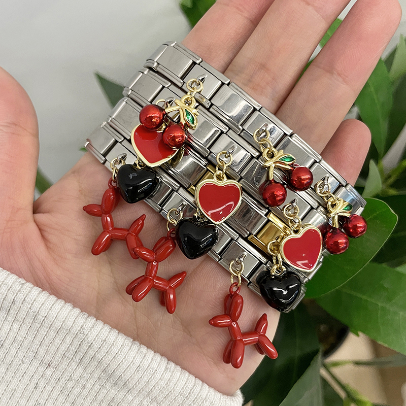Pulsera Con Bloques De Color Y Módulo Cuadrado Para Perro Con Globo De Goteo De Acero De Titanio
