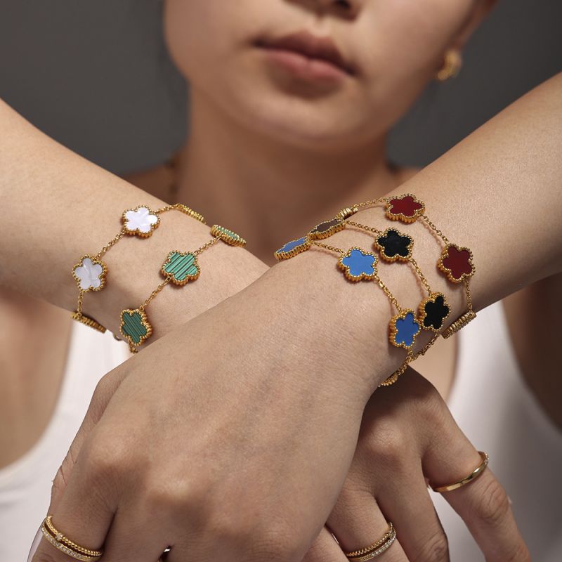 Gold And Blue Agate Bracelet Stainless Steel Flower Bracelet