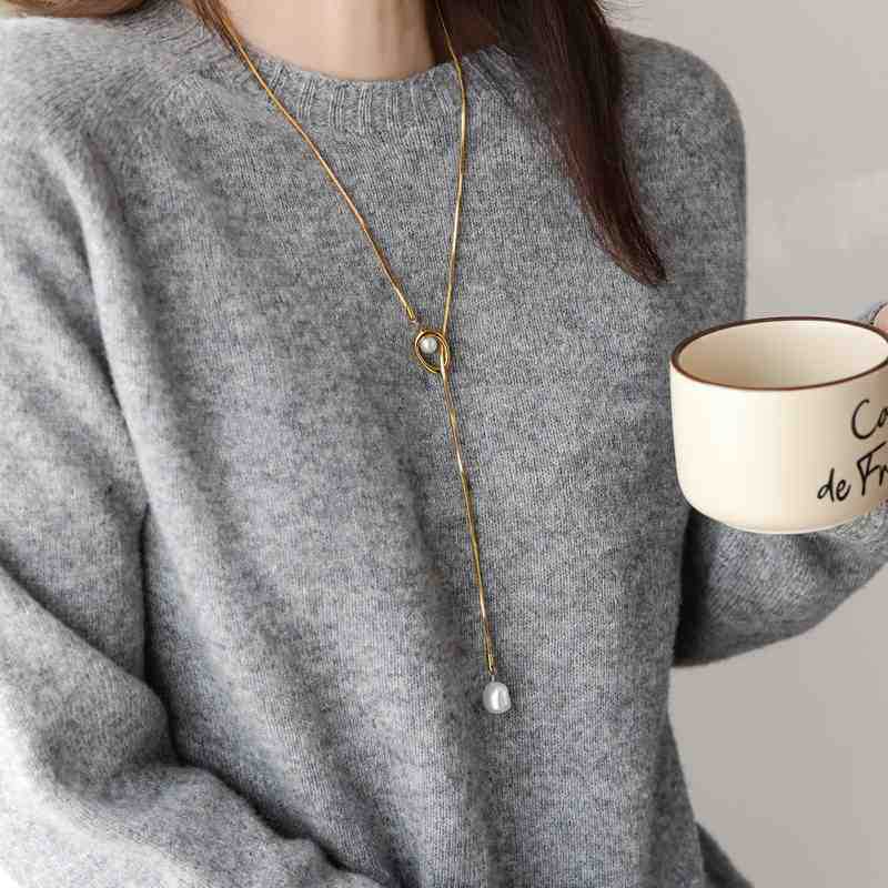 Gold Titanium Steel Geometric Hollow Tassel Y-shaped Necklace