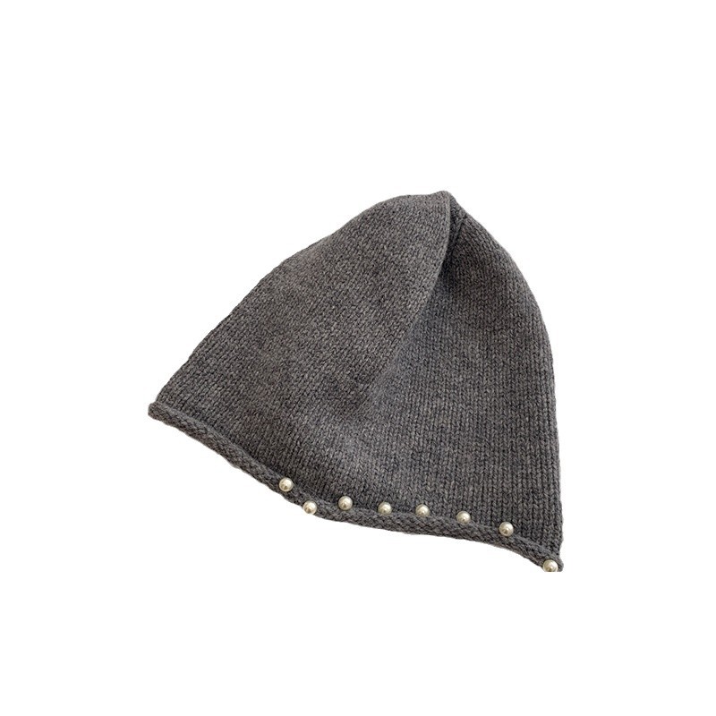 Wool Beaded Hat-maillard Color Wool Knitted Beanie With Pearls