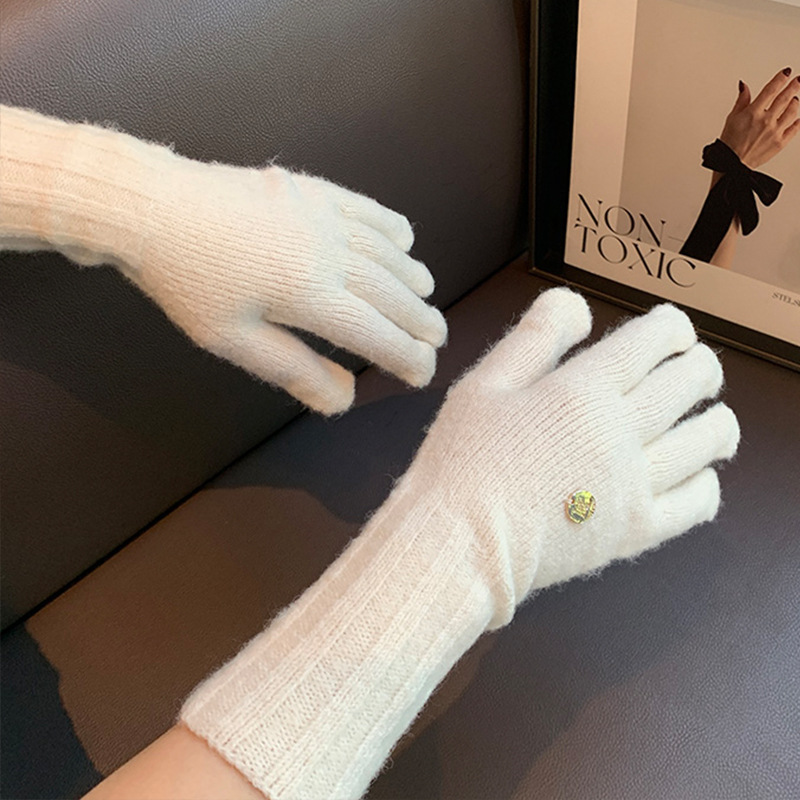 Guantes De Cinco Dedos Con Etiqueta De Hierro De Punto De Poliéster Y Algodón