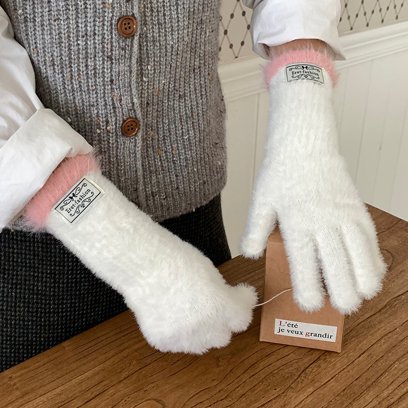 Guantes De Cinco Dedos De Punto Con Parche En Contraste De Poliéster