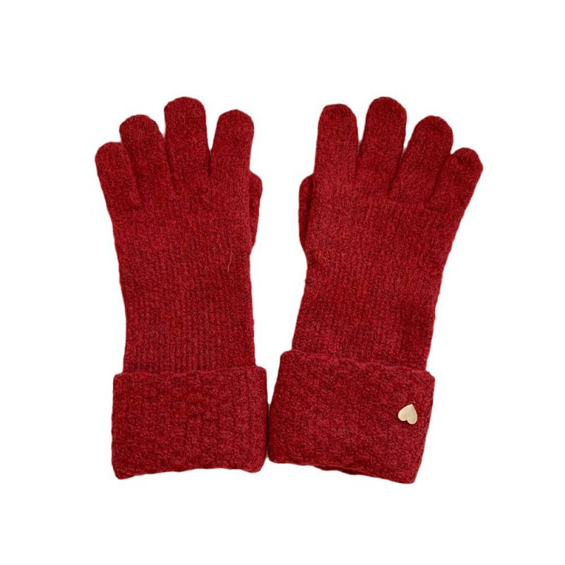 Guantes De Cinco Dedos De Punto De Lana Con Marca De Amor