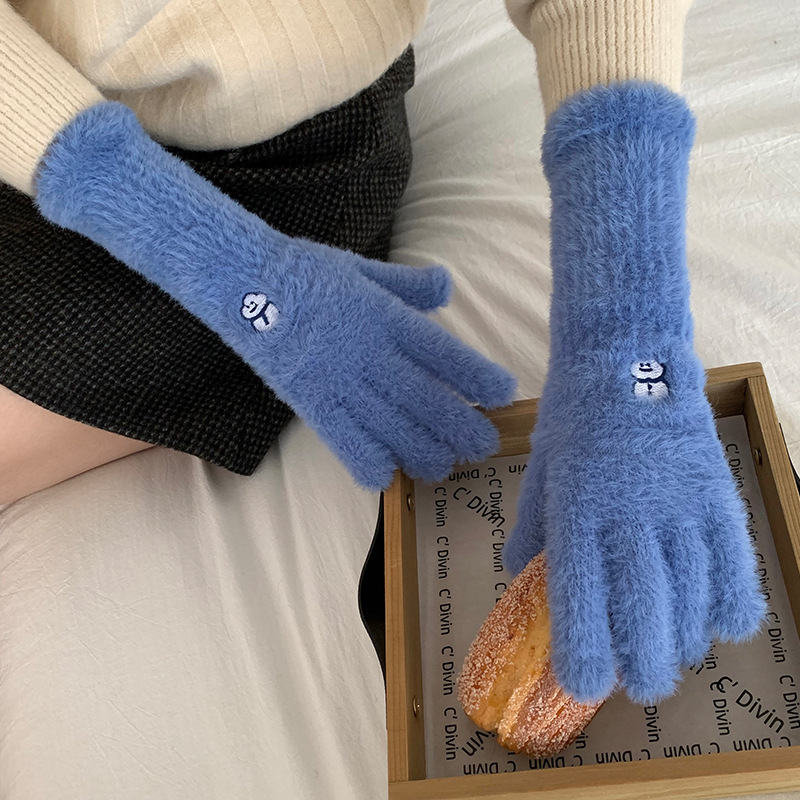 Guantes De Poliéster Con Bordado De Muñeco De Nieve