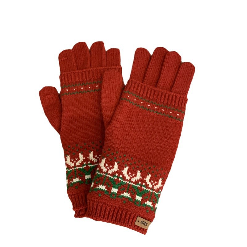 Guantes Navideños De Cinco Dedos En Jacquard De Punto