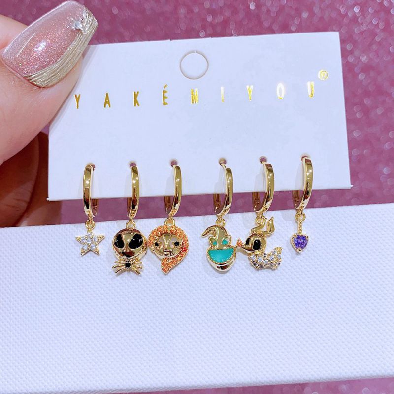Gold Copper Inlaid Zirconium Geometric Earrings Set