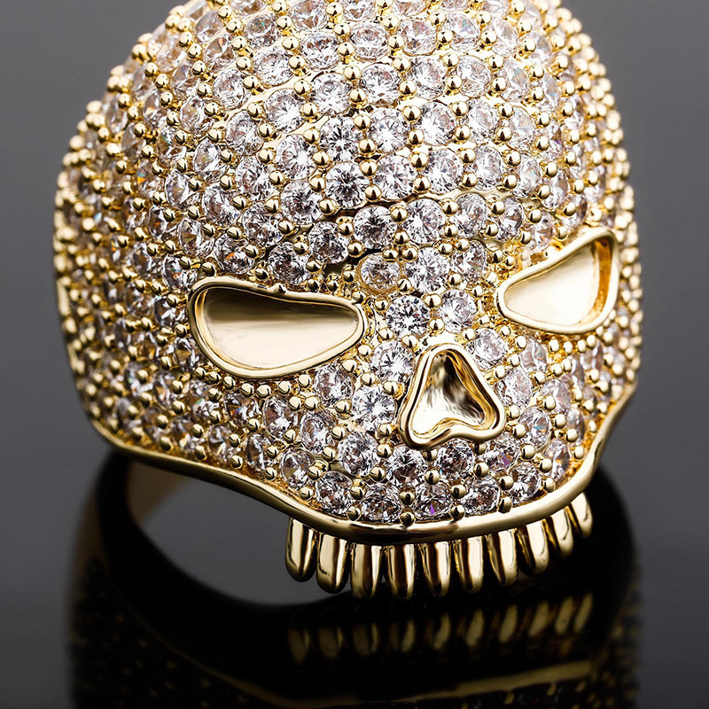 White Gold Copper Inlaid Zirconium Skull Men's Ring