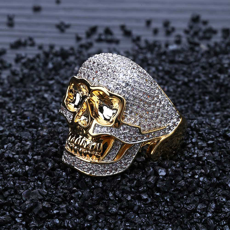 Two-color Copper Inlaid Zirconium Skull Men's Ring