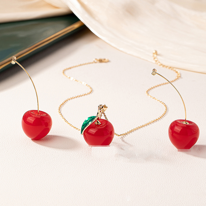 Earrings And Necklace Set Alloy Cherry Necklace Earring Set