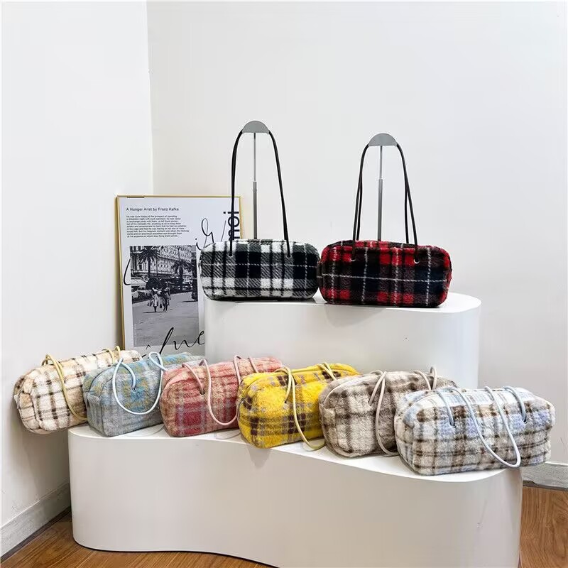 Yellow Plush Check Shoulder Bag