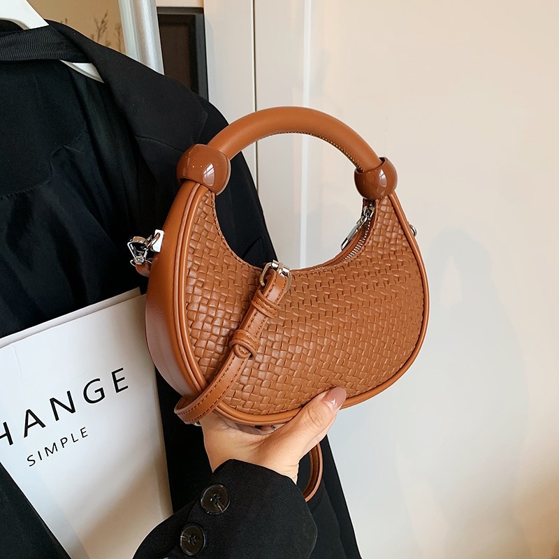 Brown Pu Woven Handbag