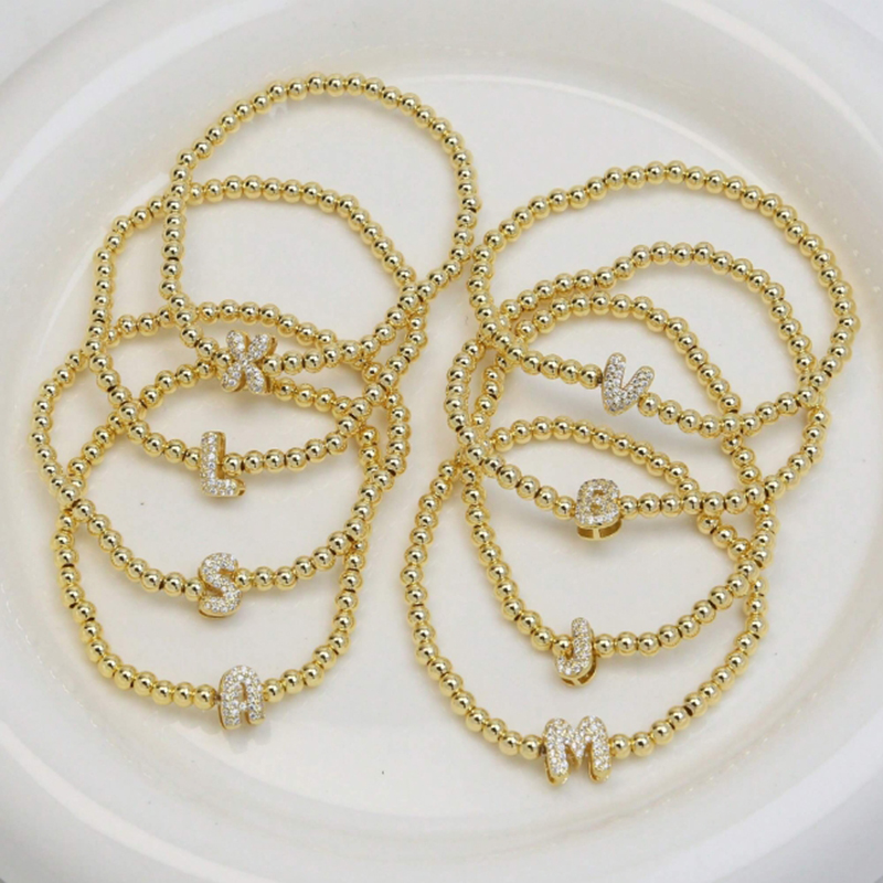 Pulsera De 26 Letras Con Cuentas De Diamantes Y Cuentas De Cobre