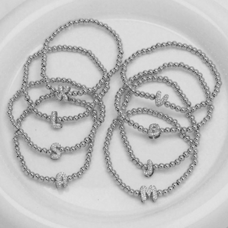 Pulsera De 26 Letras Con Cuentas De Diamantes Y Cuentas De Cobre