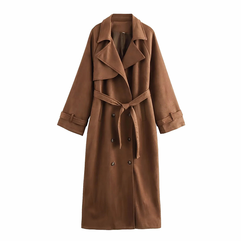 Khaki Polyester Double-breasted Tie Jacket