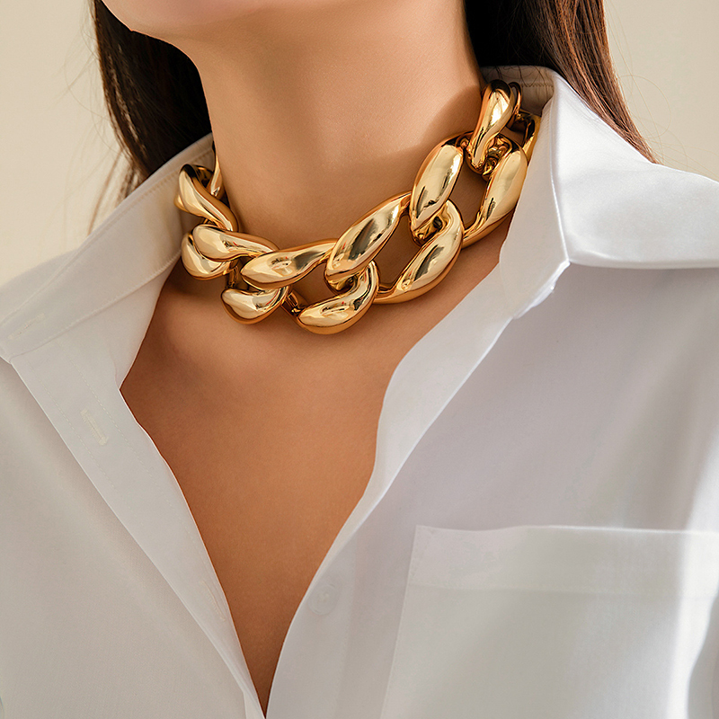Gold Alloy Geometric Chain Necklace