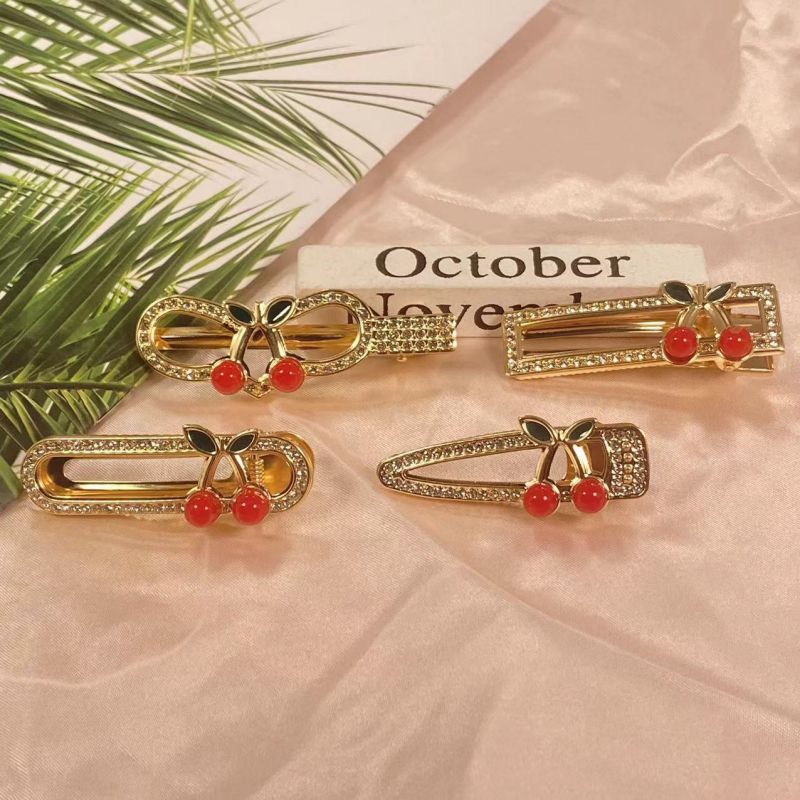 Love Heart Alloy Diamond Cherry Hairpin