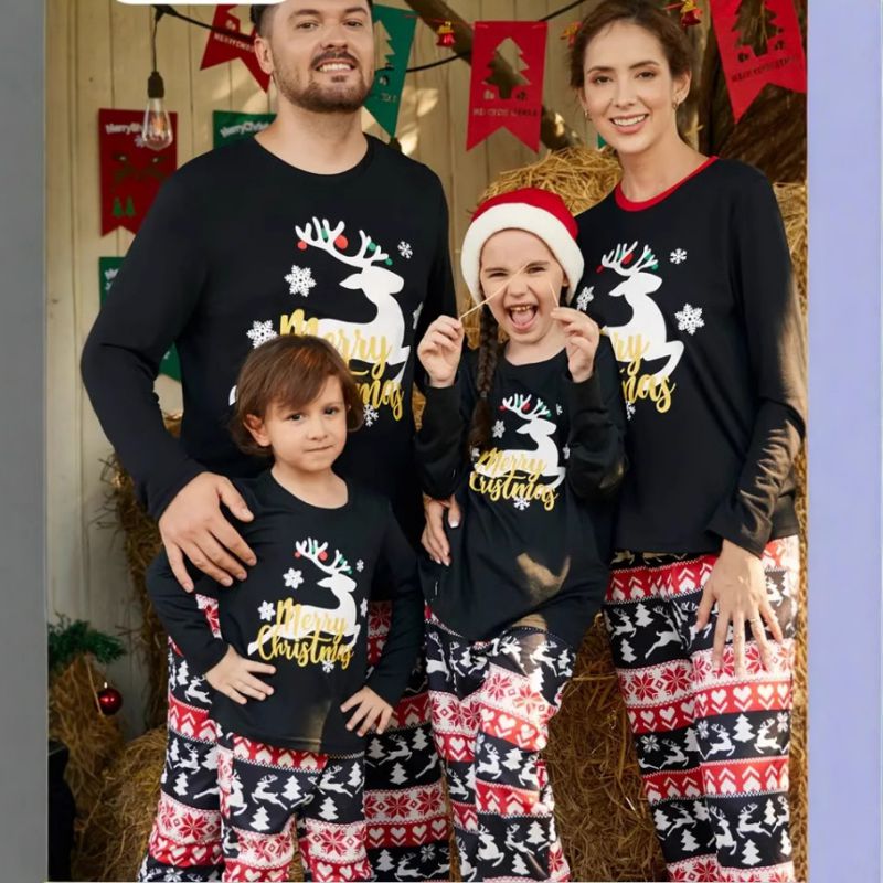 4# Christmas Printed Parent-child Pajama Set