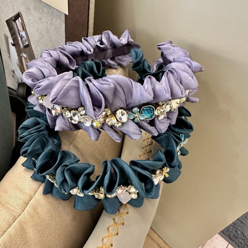 Purple Ruffled Rhinestone Wide Brim Headband