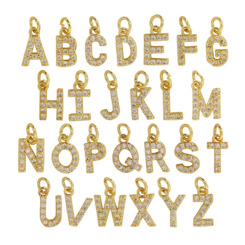 Colgante De 26 Letras De Cobre Bañado En Oro Y Diamantes (sin Cadena)