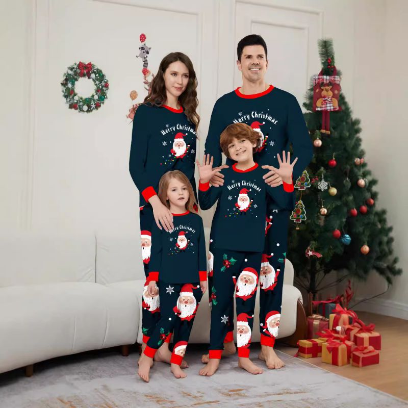 Printing Christmas Print Round Neck Parent-child Pajama Set