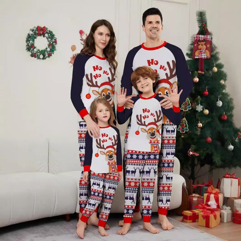 Elk Christmas Print Round Neck Parent-child Pajama Set