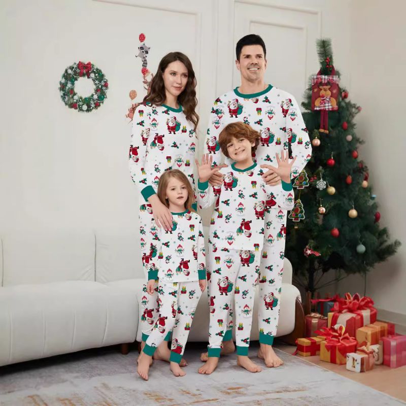 Color Christmas Print Round Neck Parent-child Pajama Set