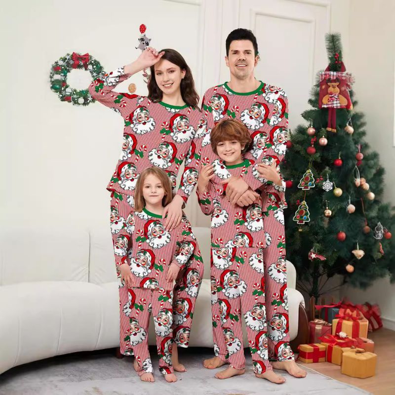 Pink Christmas Print Round Neck Parent-child Pajama Set