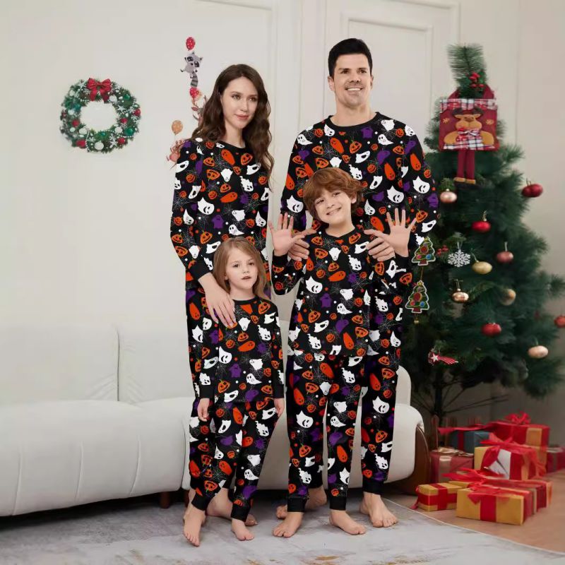 Pumpkin Halloween Printed Round Neck Parent-child Pajama Set
