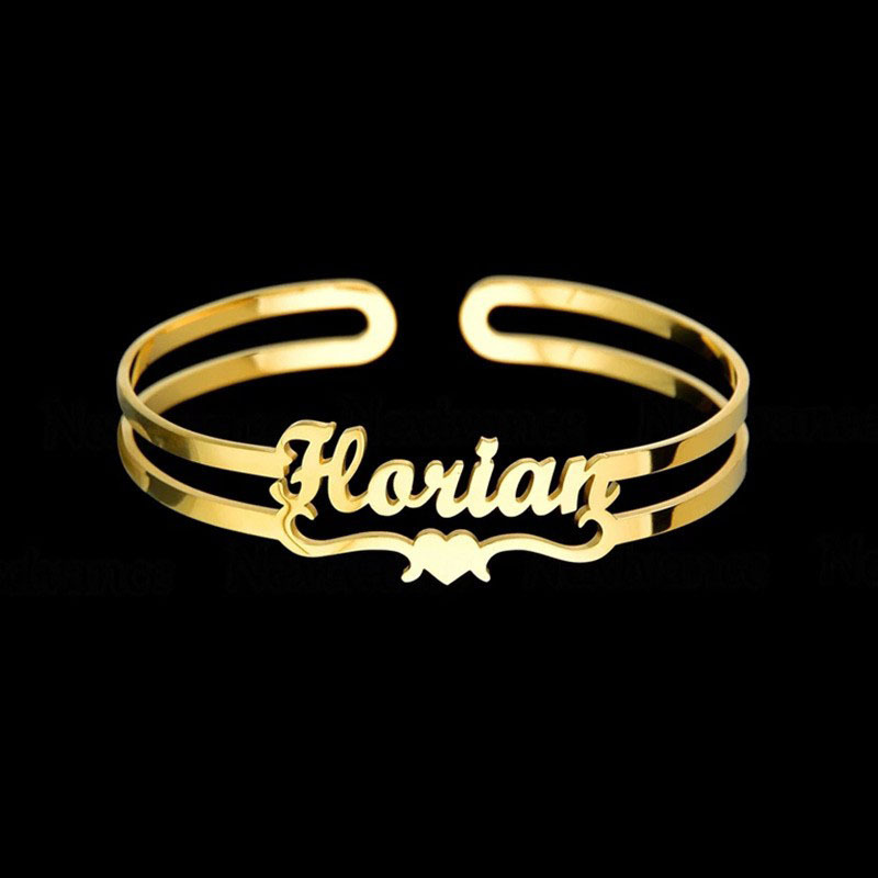 Pulsera De Acero Inoxidable De Doble Capa Abierta Con Letras (7-10 Días Para Color Oro Rosa)