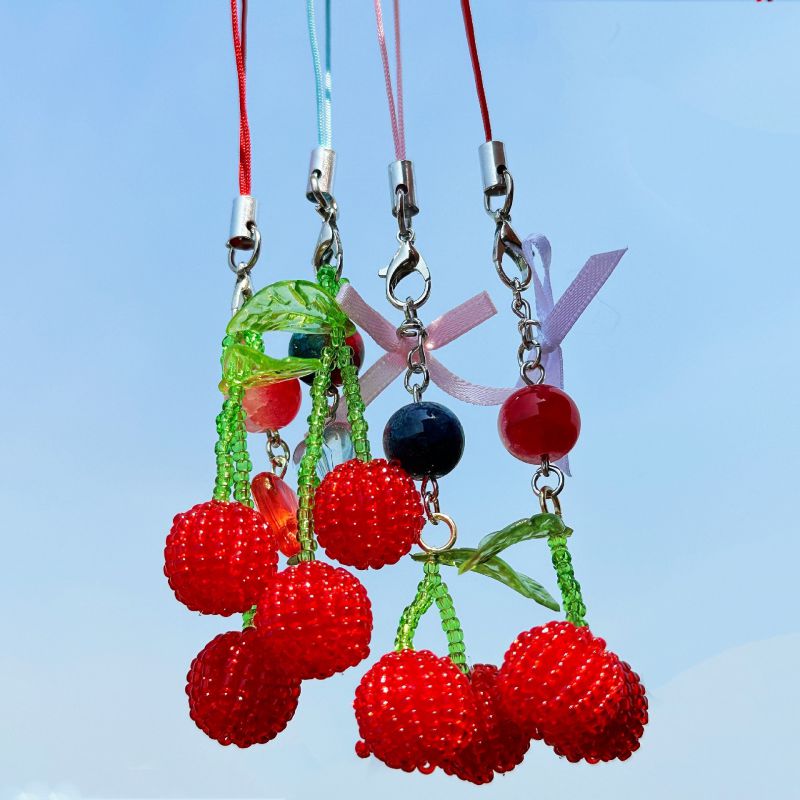 Red Bead Mobile Phone Chain Beaded 3d Cherry Phone Chain