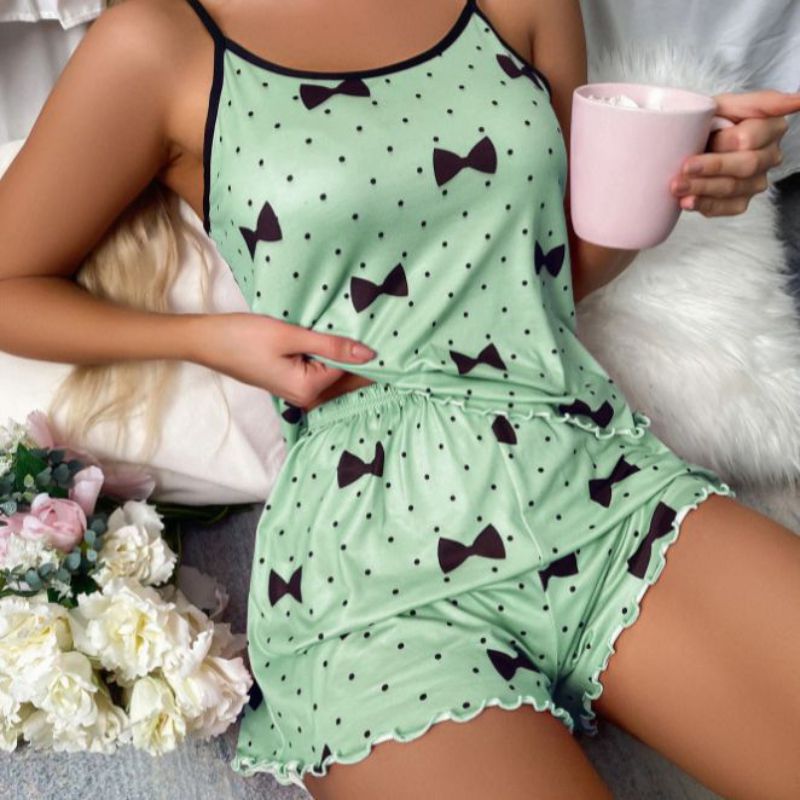 Conjunto De Pijama Con Shorts De Tirantes Estampados