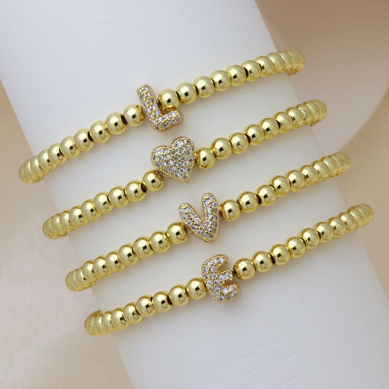 A Copper Diamond 26 Alphabet Beaded Bracelet