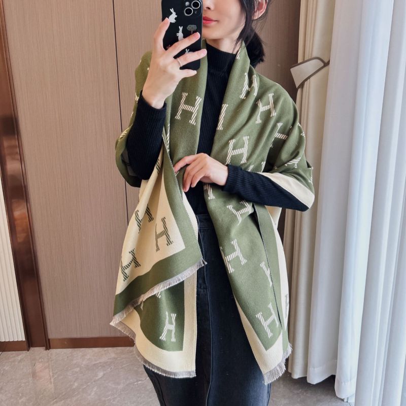 Khaki Faux Cashmere Printed Thin Scarf