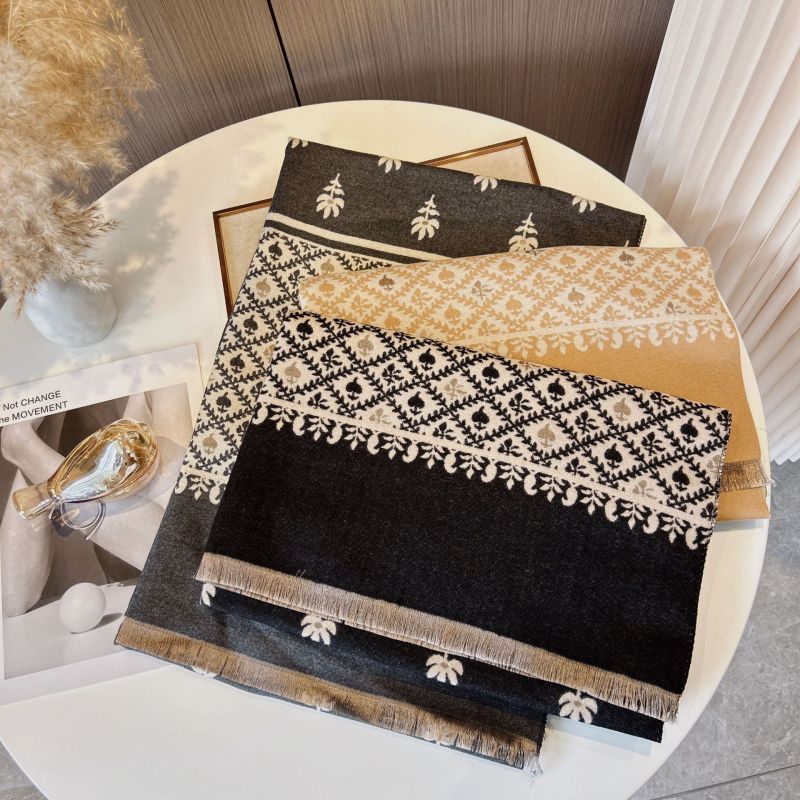 Black Faux Cashmere Printed Thin Scarf