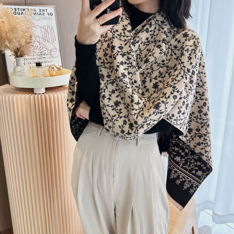 Khaki Faux Cashmere Printed Thin Scarf