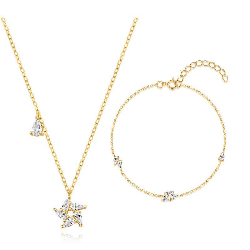 Conjunto De Pulsera Y Collar Geométricos De Diamantes En Plata
