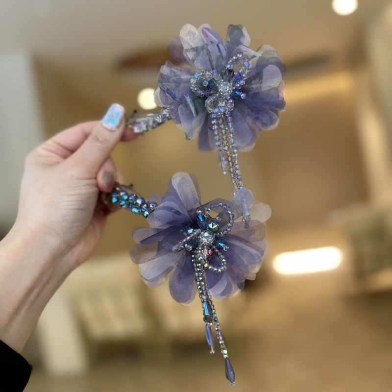 Purple Flower Twist Clip Mesh Crystal Flower Hairpin