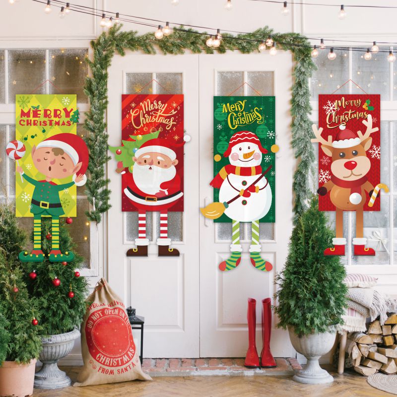 F Elk Fabric Christmas Printed Hanging Flag