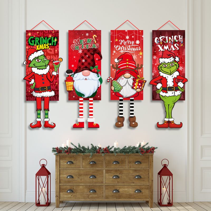Santa Claus C Fabric Christmas Printed Hanging Flag