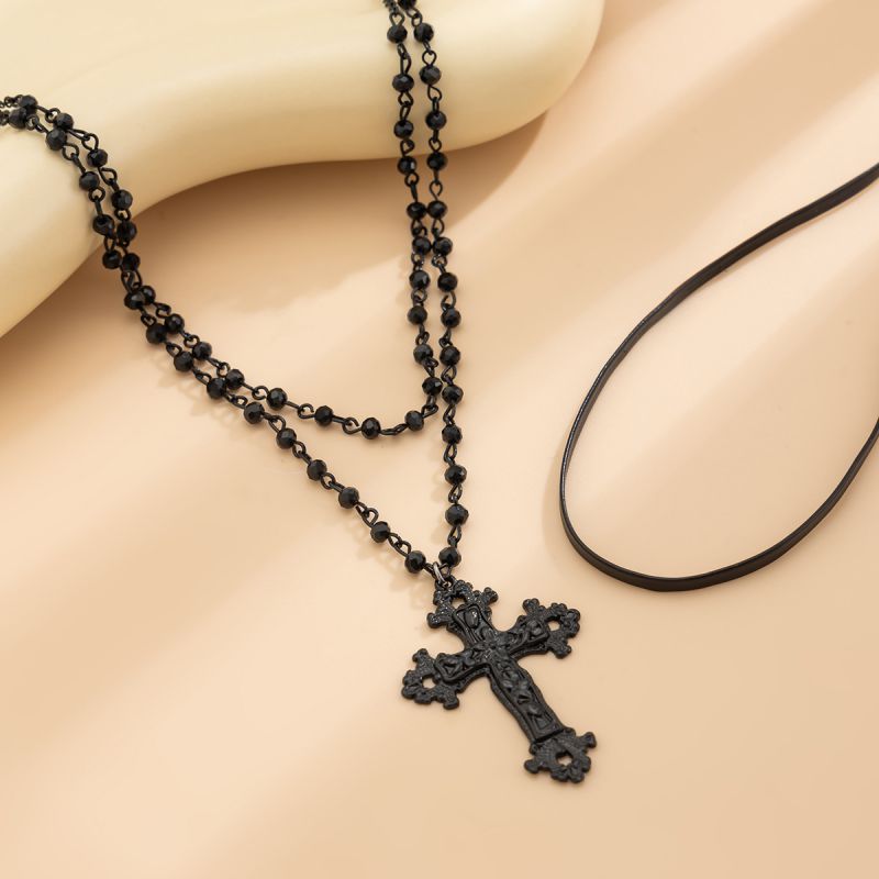 03 Black Necklace Halloween Cross Crystal Necklace