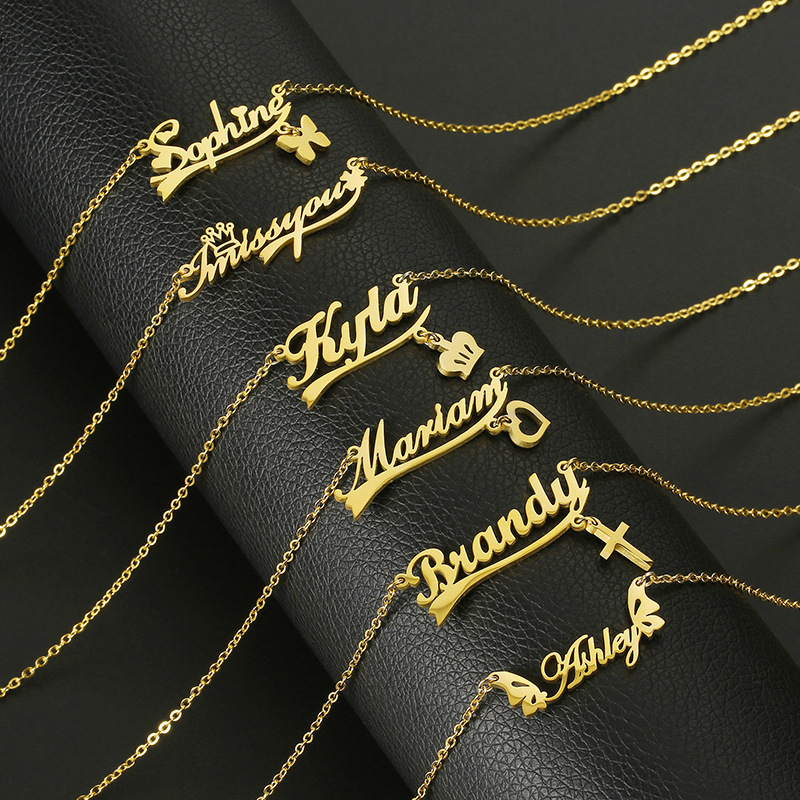 Collar Con Letras De Mariposa De Acero Inoxidable(Período de construcción: aproximadamente 7 días para el oro rosa  aproximadamente 3 días para el color acero  aproximadamente 5 días para el color dorado)