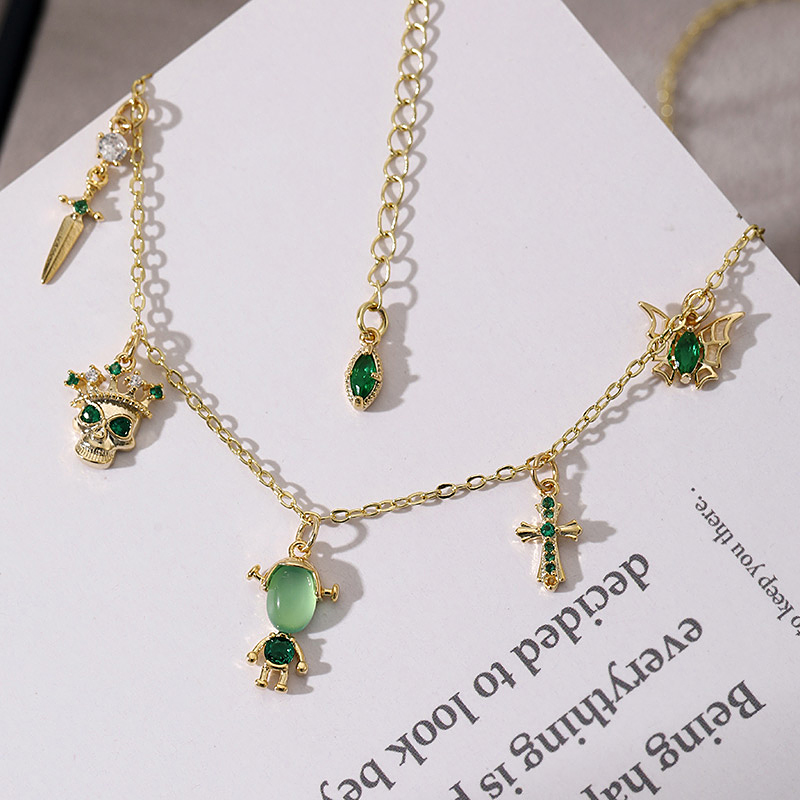 Gold Copper Inlaid Zircon Cartoon Pendant Tassel Necklace