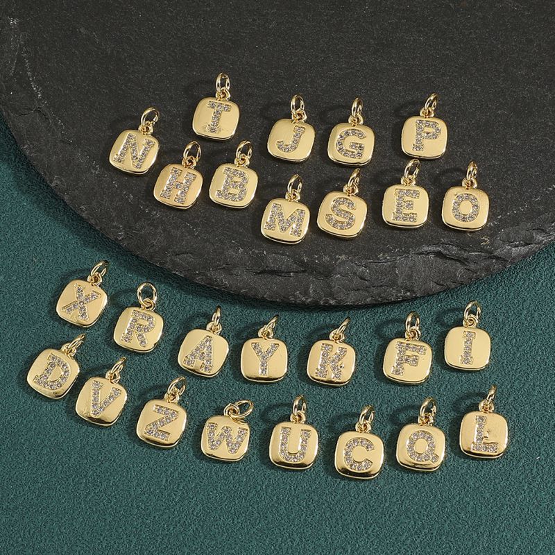 Colgante Diy Cuadrado De 26 Letras De Cobre Y Diamantes Bañados En Oro (sin Cadena)