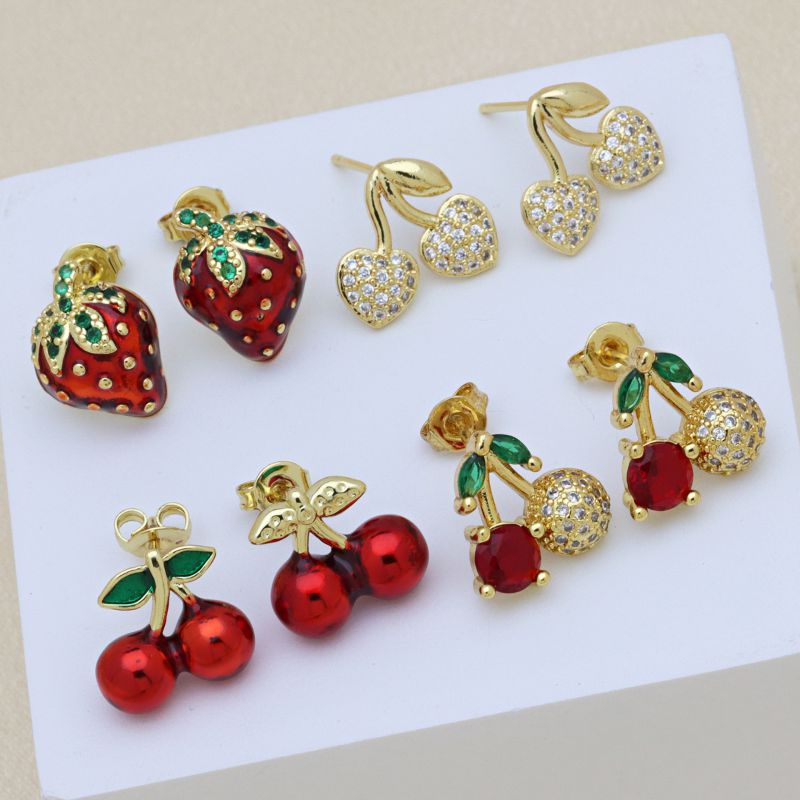 D Copper And Diamond Cherry Earrings