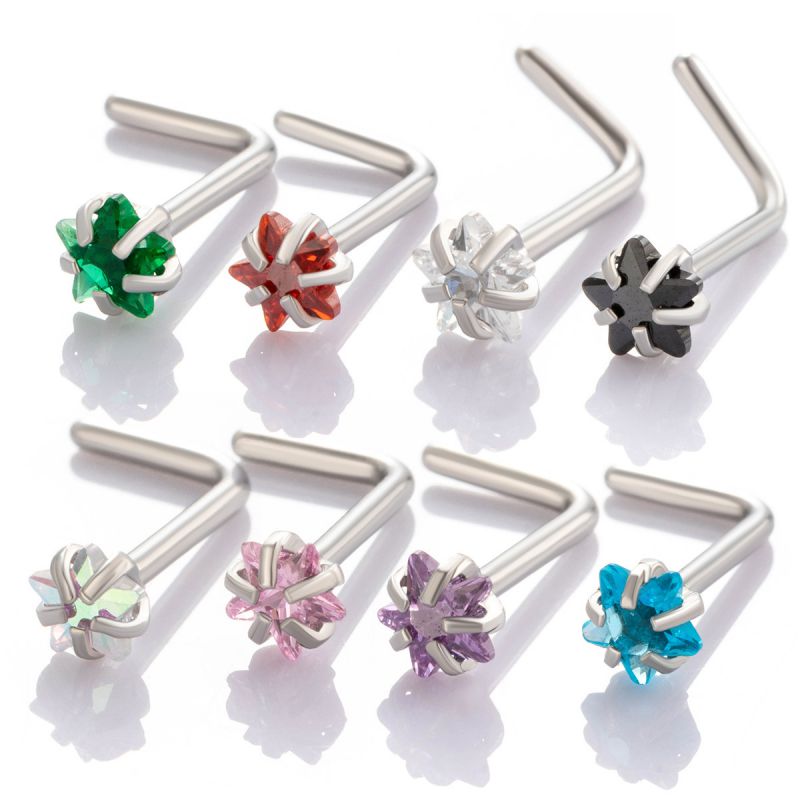 Piercing Para Nariz Con Forma De L Y Estrella De Cinco Puntas Con Incrustaciones De Diamantes Y Metal