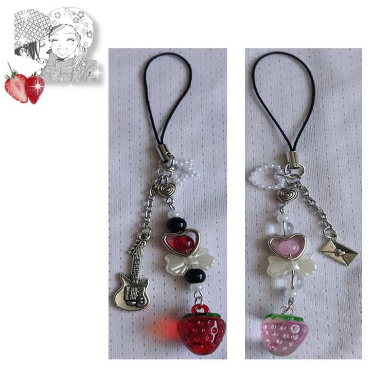 Red Resin Geometric Strawberry Bow Mobile Phone Chain