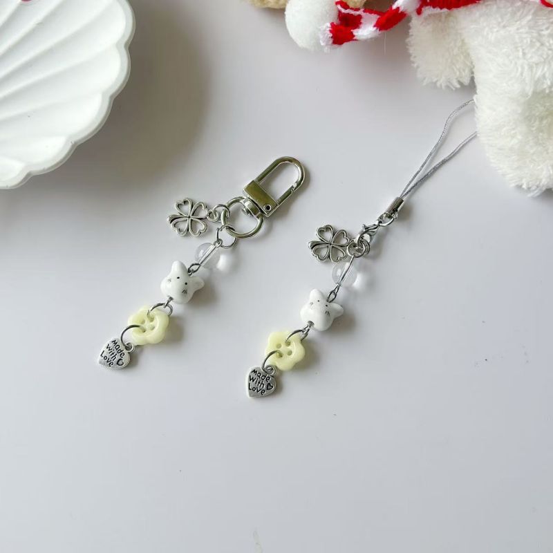 Lanyard Ceramic Cat Heart Clover Mobile Phone Chain