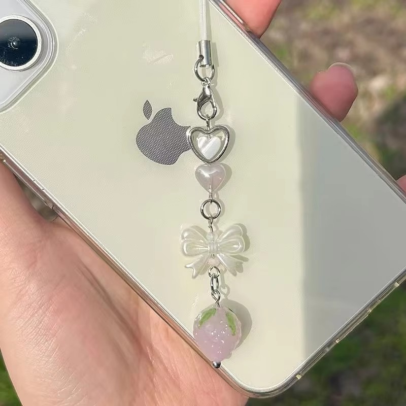 Strawberry Chain Resin Heart Bow Strawberry Phone Strap