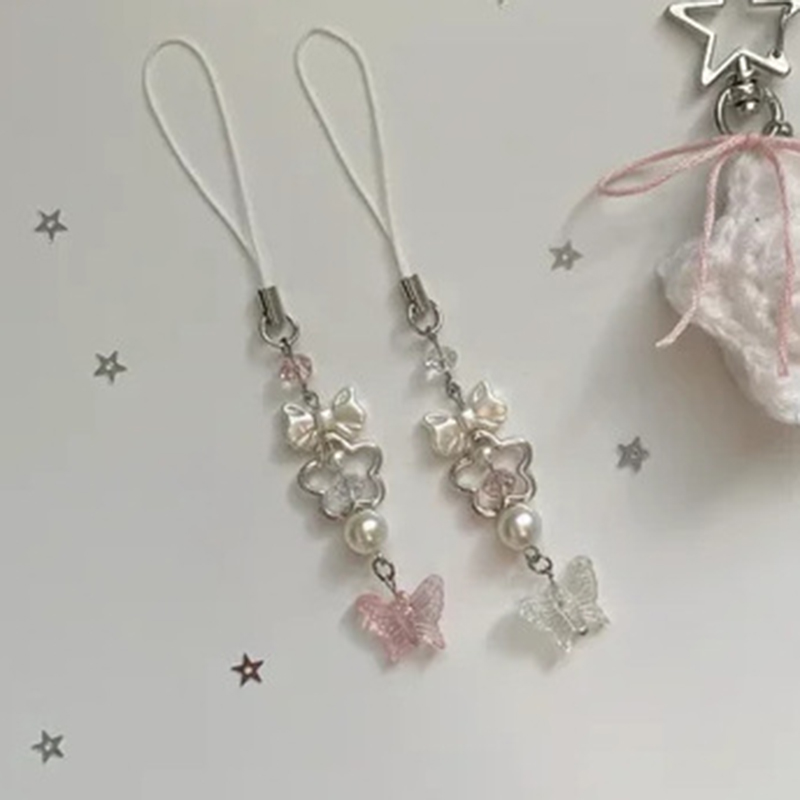 Pink Resin Butterfly Flower Phone Chain
