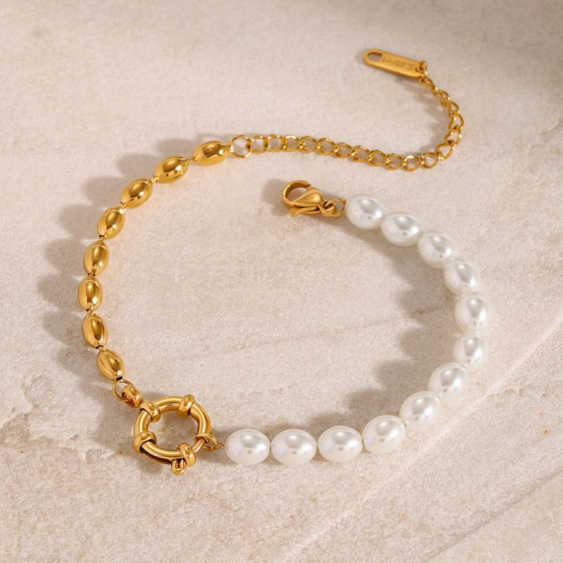 Pulsera De Timón Con Cuentas De Perlas De Acero Inoxidable